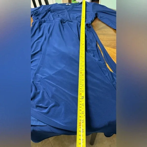 Chicos Faux Wrap Dress Navy V Neck Kimono Sleeves Midi A Line Work Size 2 US Lg - Picture 6 of 10